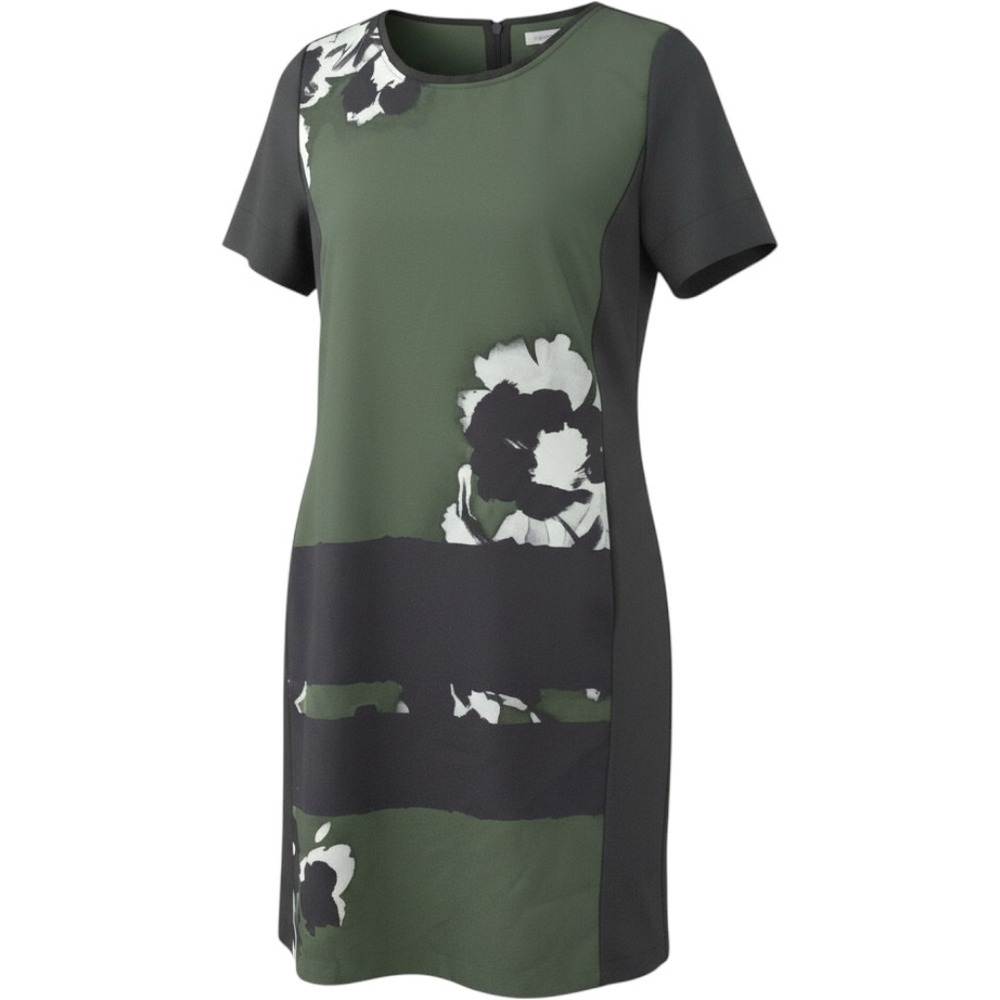 Simply Vera Vera Wang Womens Medium Green Black Floral Colorblock Shift Dress